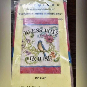House Porch Flag Bless This House, glorious blessings blue bird on branch- 29x43